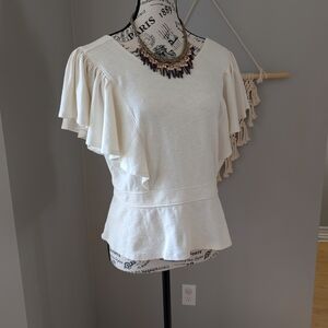 Banana Republic Cream Ruffle Sleeve Blouse Cotton Medium